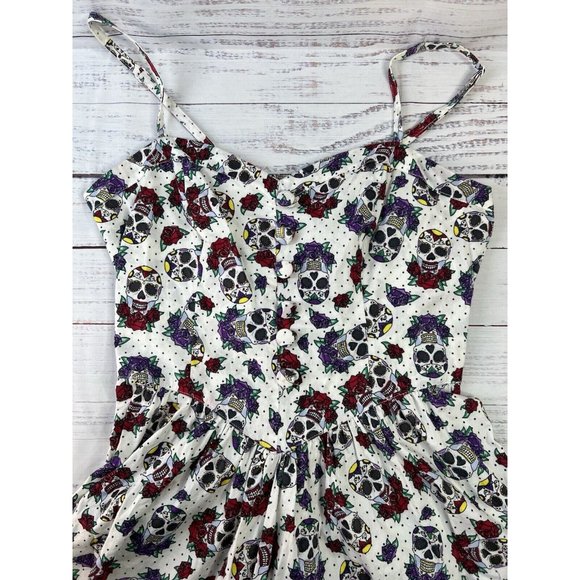 Hell Bunny Dress Day of Dead Sugar Skulls Women's M Sleeveless Rockabilly - Picture 7 of 12